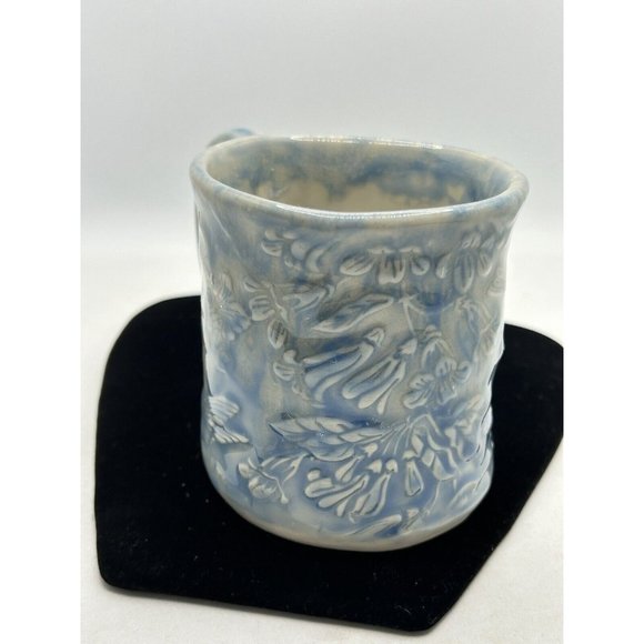 mug pottery hummingbird Butterflies Blue Floral Signed Yaz - Picture 6 of 15